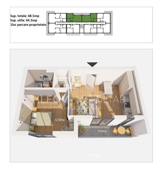 Apartament 2 camere Darwin Tunari loc parcare etaj1/3 lift