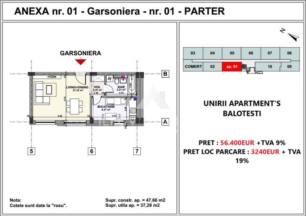 GARSONIERA UNIRII APARTMENT'S BALOTESTI, LANGA DN1, VALUE CENTRE SI THERME