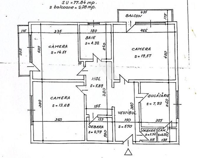 Apartament 3 camere Otopeni central 86.92mp centrala 2balcoane