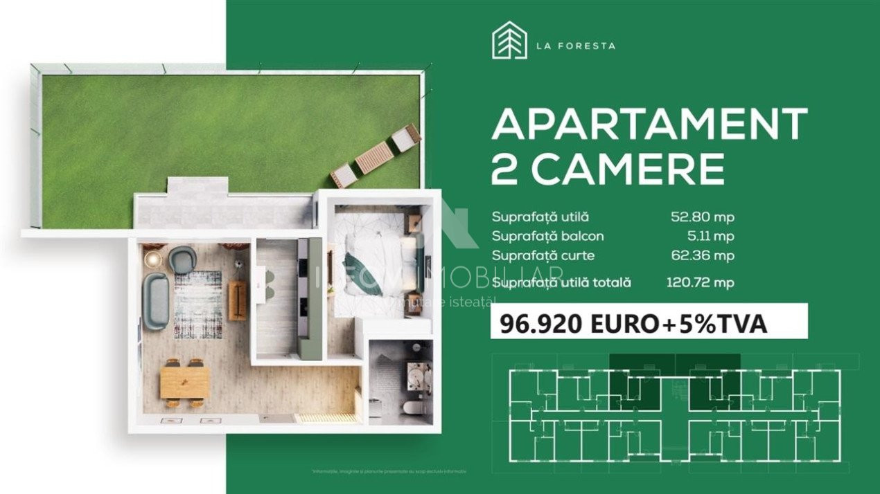 Apartament 2 camere Tunari curte mare bloc cu lift langa padure
